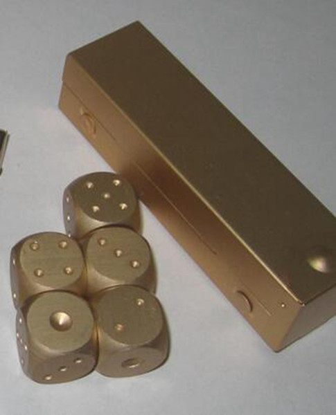 Gold Color 5pcs * 16mm Pure Aluminum Dice With Aluminium Alloy Rectangular Box Dice Set Party Drinking Games Gift Dices Quality #S70