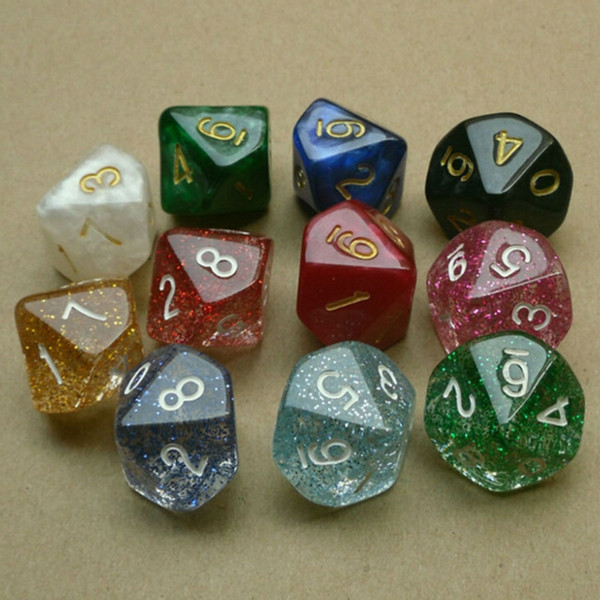 Flash Powder Digit Dice 10 Sided 0-9 D10 Polyhedral Dices Kids Educational Dice Game DND RPG Games Boson Good Price High Quality #P12