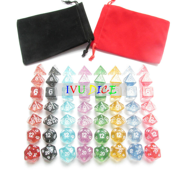 DND Table 56PCS 1set OEM BOARD GAME Dungeons&Dragons number dice star Transparent 2 bag D4 D6 D8 D10 D12 D20 dices IVU