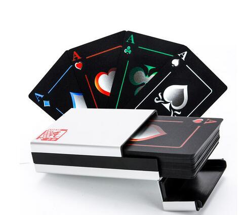 1 Set Poker Metal Box Plastic Playing Cards 54 Cards Double Sided Frosted Adult Waterproof Board Game Family Fun Poker