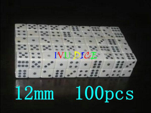 100pcs 12MM dice White with Black number point Rectangular white 12mm dices bosons Free shipping IVU