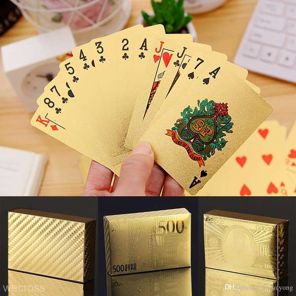 Stylish Waterproof 24K Gold Foil Plated Cover Poker 54 Playing Cards Table Game