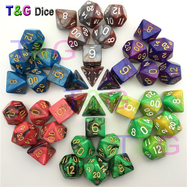 Top Quality 7pcs Mix color Dice Set with Nebula effect juegos de mesa dados dungeons and dragons rpg Dice Board game