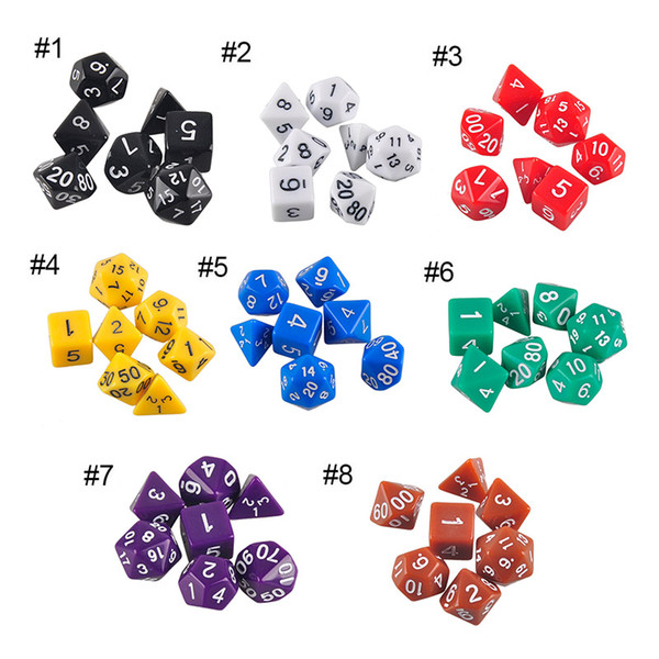 7pcs Set Resin Polyhedral TRPG Games For Dungeons Dragons Opaque D4-D20 Multi Sides Dice Pop for Game Gaming Toy