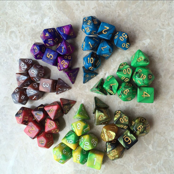 New Leisures Games 7pcs/Package Gambing Dice Multi-sided TRPG Games Dungeons Dragons Dices Pearl Multi Sided Dice Set Free Shipping