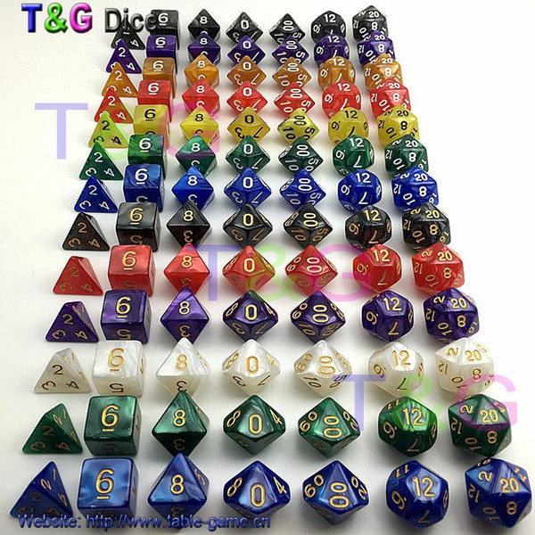 Wholesale-7pc/lot dice set High quality Multi-Sided Dice with marble effect d4 d6 d8 d10 d10 d12 d20 DUNGEON and DRAGONS rpg dice games
