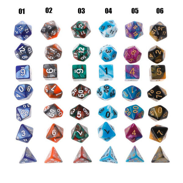 Wholesale Party 7pcs/Set Game Multi Sides D&D Dices D4 D6 D8 D10 D10% D12 D20 Game Playing Color Parties TRPG Gamer Dice 13 Colours