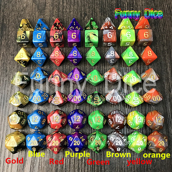 Promotion Top Quality 7pcs 2-color Dice Set with Nebula effect poker d&d d4,d6,d8,d10,d%,d12,d20 Polyhedral Dice, rpg game dice