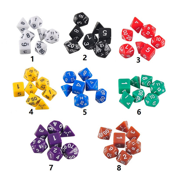 High Quality Outdoor KTV Fun 7pc/Set Dice Multi-Sided Dice with Marble Effect d4 d6 d8 d10 d10 d12 d20 Dice Game 8 Color