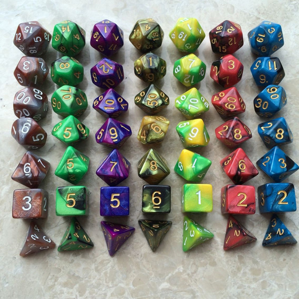 Wholesale Fillet Set Entertainment Gaming Digital Multi-sided Dices Board Games Party Supplies D4 D6 D8 D10 D10% D12 D20 TRPG Game Lovers
