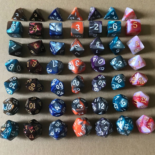 Wholesale 7pcs/Set Game Multi Sides Motley Colour D&D Dices D4 D6 D8 D10 D10% D12 D20 Game Playing Color Parties TRPG Gamer Dice 13 Colours
