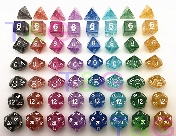 Wholesales 7pc/set Glitter Dice Set D4,6,8,10,10%,12,20 for Board Game Dungeons and Dragons,D&d dice