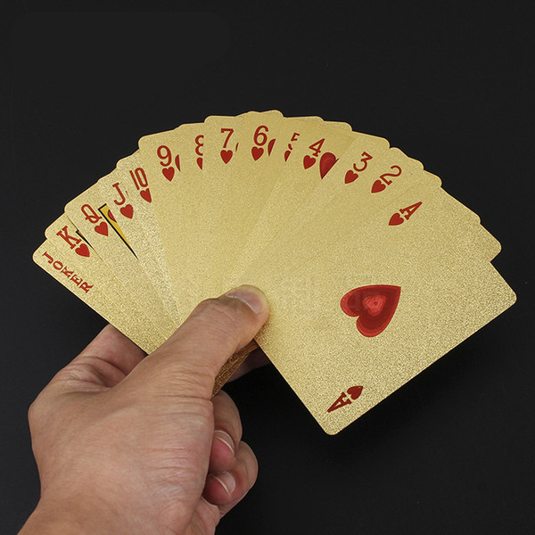 Golden Playing Cards Game Luxury Gold Foil Poker Set Grid Plastic Foil Poker Durable Waterproof Cards Gift Collection