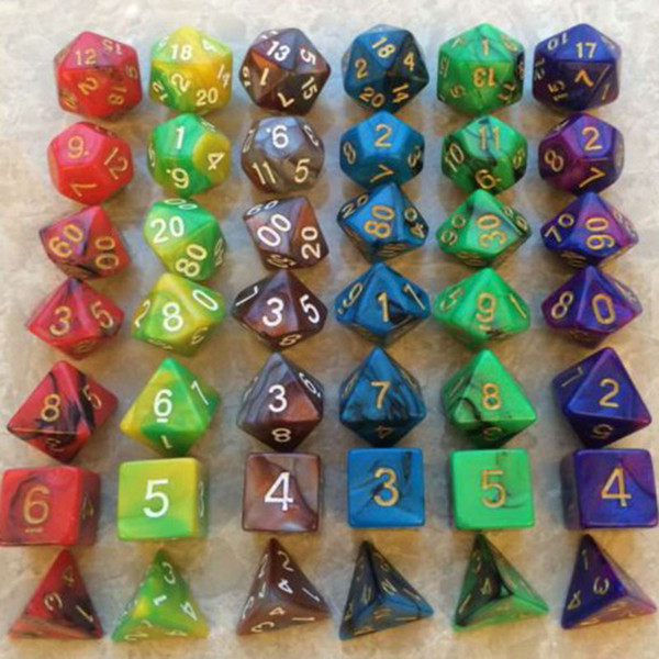 Leisures Games 7pcs/pack Gambing Dice Multi-sided TRPG Games Dungeons Dragons Dices Pearl Multi Sided Dice Set