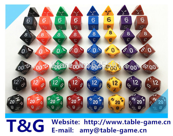Wholesale-Wholesales Hot 7pcs/set High Quality Colorful Dice Set D4,D6,D8,D10,D10%,D12,D20 dungeons and dragons,novelty RPG Digital Dice