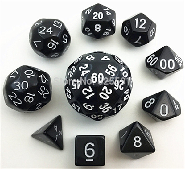 10pc Black Digital Dice Set with Bag T&G High quality d4,d6,d8,2xd10,d12,,d20,d24,d30,d60 dnd RPG Playing Games Big dice TOY