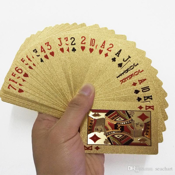24K Gold Playing Cards Poker Game Deck Gold Foil Poker Set Plastic Magic Card Waterproof Cards Magic NY086