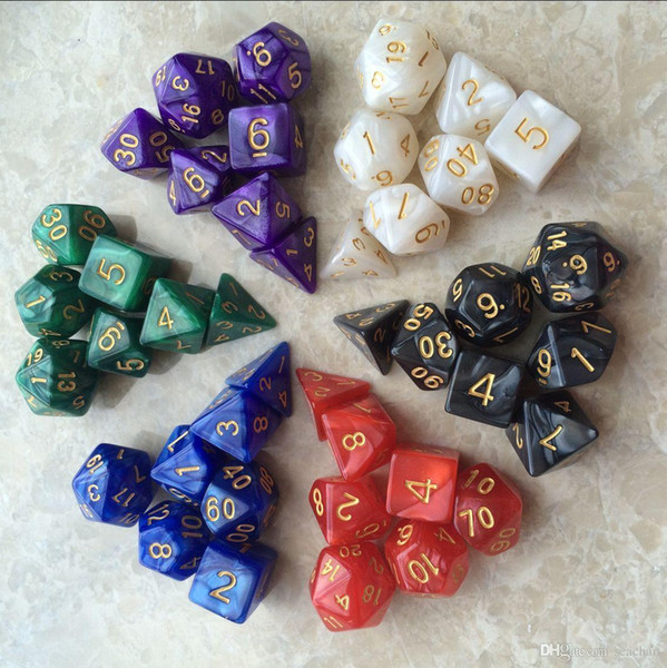 7pcs/set Creative RPG Game Dice D&D Colorful Multicolor Dice Mixed White D4 D6 D8 D10 D12 D20 DND Game Dice SC133