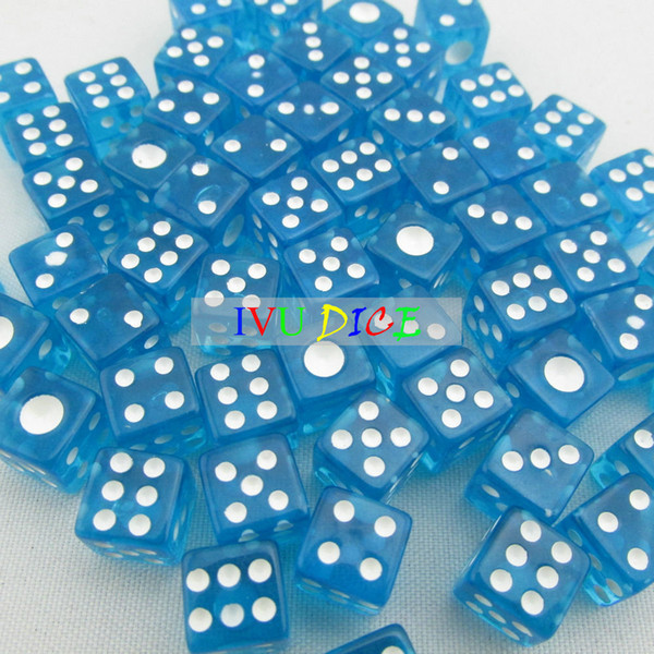 100pcs 8MM 6side Dice Transparent BLUE with WHITE point 1-6 automatic mahjong game KTV party machine dice IVU