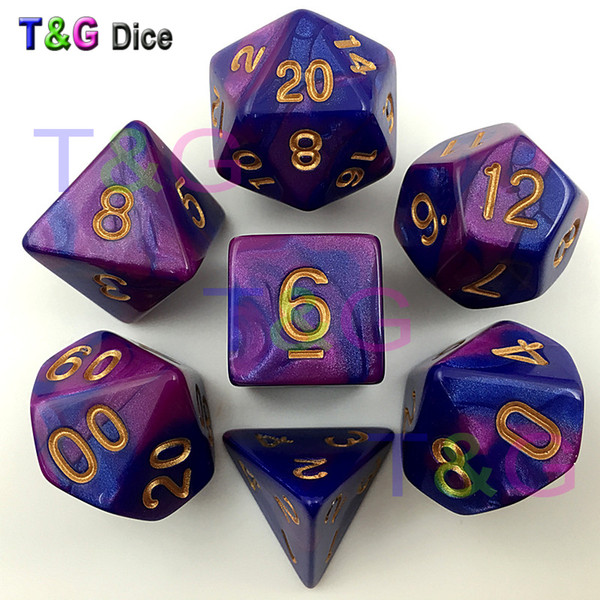 New 7pcs Mix color Magic Purple Dice Set with Nebula effect rpg game Dice brinquedos dados juguetes dungeons and dragons