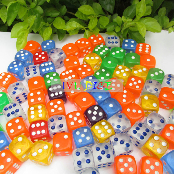 100pcs 16MM More 6 colors Dice Transparent point 1-6 automatic game KTV mahjong machine dice IVU