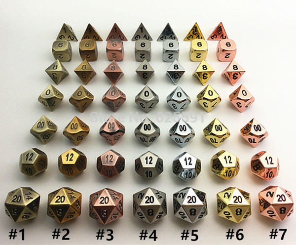 TOP Quality Metal Dice 7 Dice set d4-d20 for Board Games Rpg Dados jogos dnd with boxes for Christmas gift ,Birthday gift