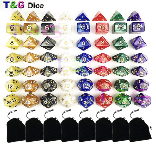56PCS Dice set pearlized effect Dice D4 D6 D8 D10 D12 D20 8 COLORS