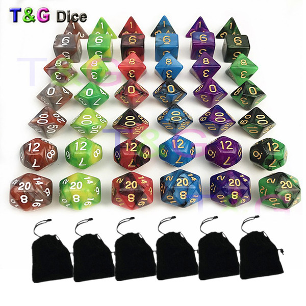6 sets plus 6 bags Mix color Dice Set with Nebula effect juegos de mesa dados
