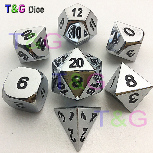 New High Quality Metalic 7 RPG Dice set d4 d6 d8 d10 d% d12 d20 side Poly dice playing funny Game with Boxes