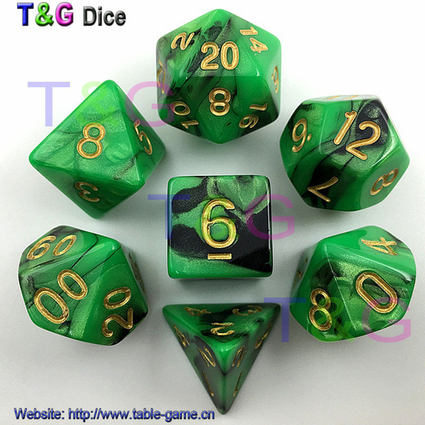 Top Quality Hot 7pcs Mix color Dice Set with Nebula effect juegos de mesa dados dungeons and dragons RPG Green Dice