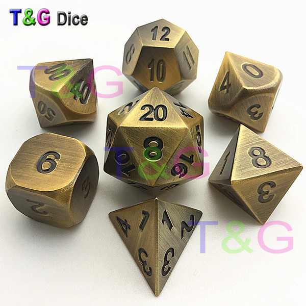 TOP Quality NEW Bronze Metal 7 Dice set d4 d6 d8 d10 d% d12 d20 for Board Game dungeons and dragons jouet RPG Dice with Boxes