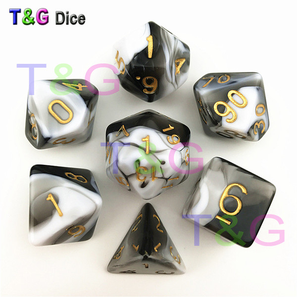 New Transparent Black & White Color Dice D4-D20 For Dungeons And Dragons