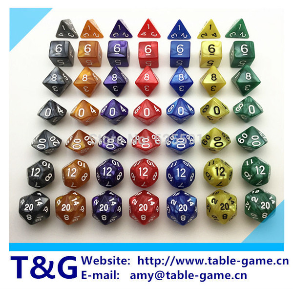 7pc/bag High Quality Multi-Sided Dice With Pearlized Effect D4,6,8,10,10%,12,20 dice sets ,RPG Dungeons and Dragons Game Dice
