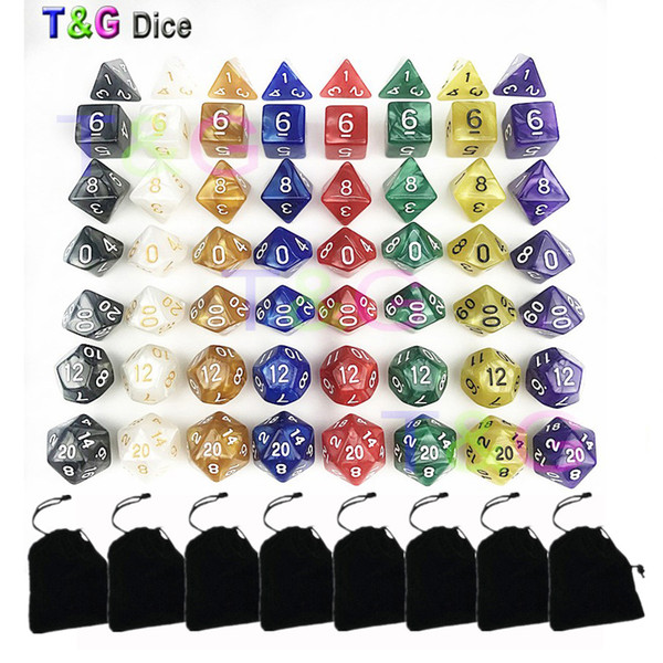 56PCS Dice set marble effect Dice D4 D6 D8 D10 D12 D20 8 COLORS