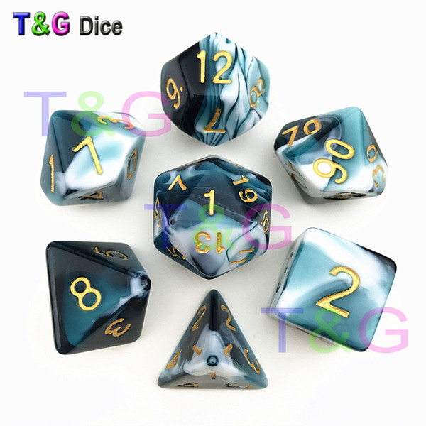 New Transparent Turquoise & White Color Dice D4-D20 For TRPG Game