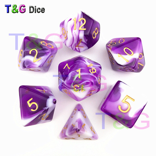 Transparent Purple & White Color Dice D4-D20 For Dungeons and Dragons Game