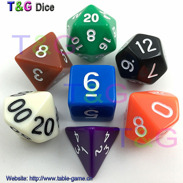 Wholesales New Colorful Dice Set D4,D6,D8,D10,D10%,D12,D20 Each dice random color 7 differents Color dragons and dungeons