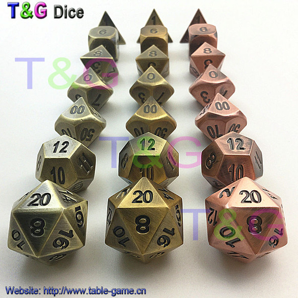 3 Sets HIgh Quality Bronze Metal Dice for Dnd Board Game with Iron Boxes