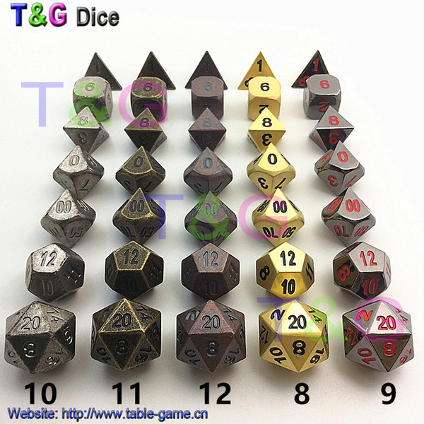 2016 Hot New High Quality Vintge Metal Dice 7 Dice set d4 d6 d8 d10 d% d12 d20 for Metal Cubes dnd with boxes for gift