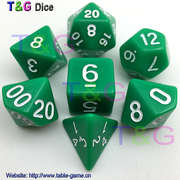 7pc/lot High Quality Green Dice D4,6,8,10,10%,12,20 for family dice game