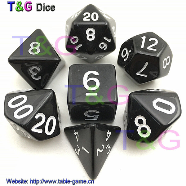 7pc/lot High Quality Black Dice D4,6,8,10,10%,12,20 for Child Math Education Vintage