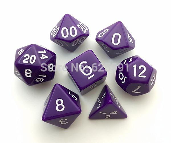 7pc/lot High Quality Purple Dice D4,6,8,10,10%,12,20 Bulk dice wholesale polyhedral plastic cube