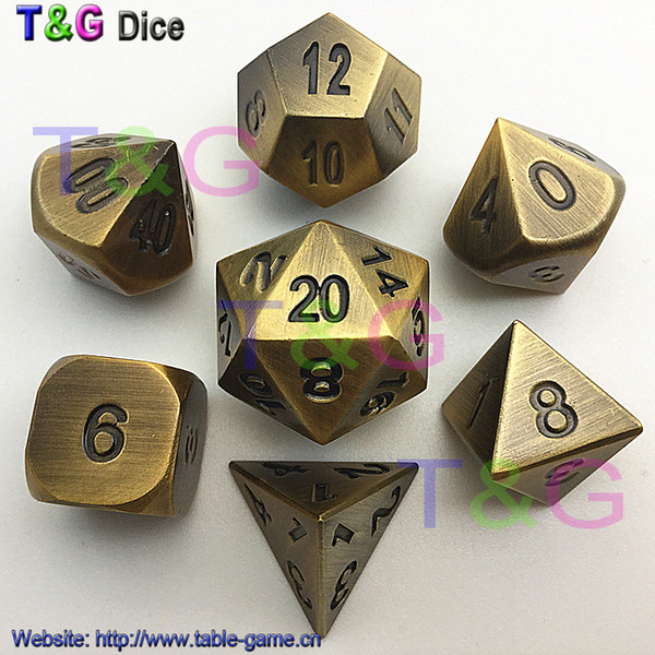 NEW Bronze Metal 7 Dice set d4 d6 d8 d10 d% d12 d20 Board Game dungeons and dragons jouet RPG Digital Dice with Box