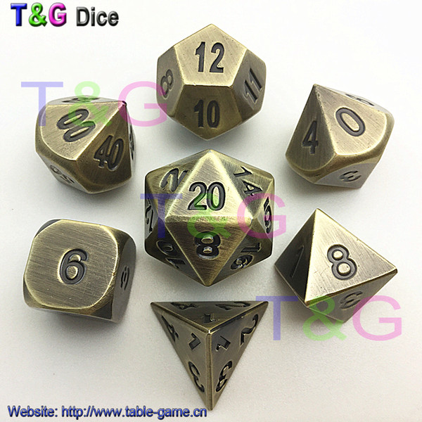 2016 NEW Bronze Cyan Metal Dice set d4d6 d8 d10 d12 d20 juguetes brinquedo dnd RPG Digital Dice with Boxes for Gift