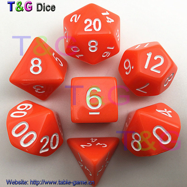 Hot 7pc/lot High Quality Orange Dice D4,6,8,10,10%,12,20 Acrylic