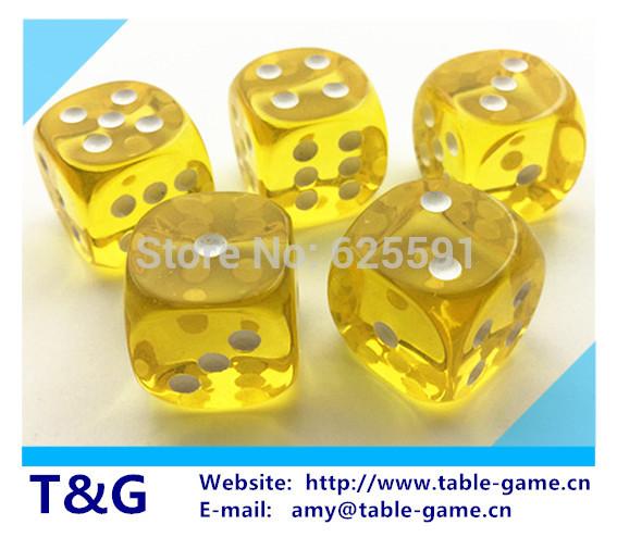 5pc/set T&G dice High Quality 16mm Transparent Yellow Round Dice Playing
