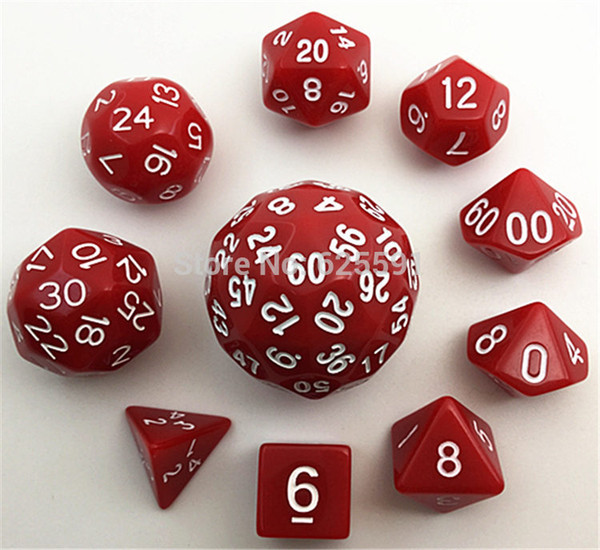 10 pcs Red Digital Dice Set T&G High quality d4,d6,d8,2xd10,d12,,d20,d24,d30,d60 dice set bag for Role Playing Games