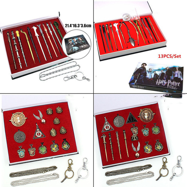 Harry Potter Magical Wand Hermione Crest Ring Necklace Keychain Christmas Halloween Birthday Gifts Harry Potter Toy With Box Free Shipping