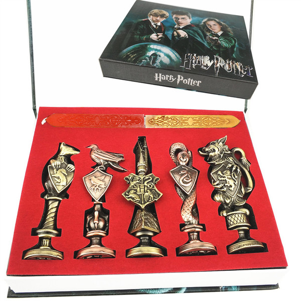5pcs/set Harry Potter Magic Hogwarts School Badge Vintage Wax Seal Stamp Gift Cosplay Props Christmas Gift