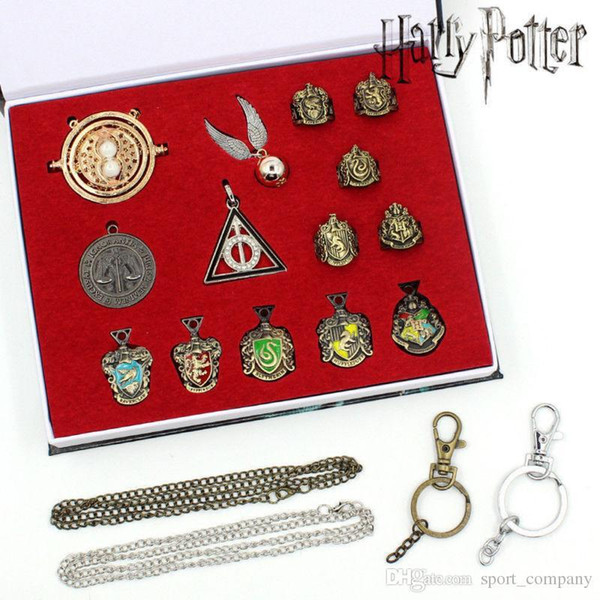 Free DHL Harry Potter Insignia Magic Wands Hogwarts Cosplay Props Hermione Ring Necklace Keychain Wand Christmas Birthday Gifts